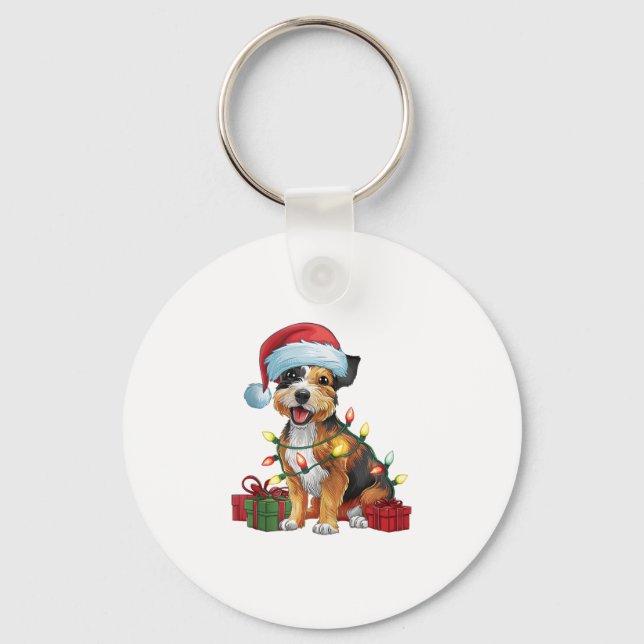 Porte-clés Éclairage de Noël Chapeau frontière Terrier Chien  (Recto)