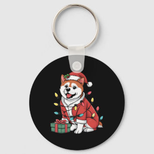 Porte-clés Éclairage de Noël Père Noël Akita Chien de Noël 