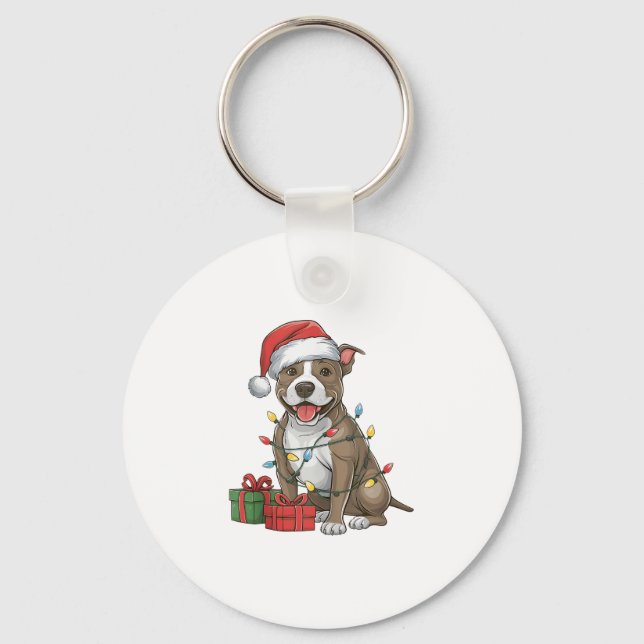 Porte-clés Éclairage Noël Chapeau Pitbull Terrier Chien Chris (Recto)