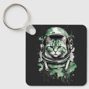Porte-clés Éclat de chat de l'astronaute vert