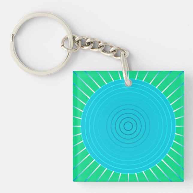 Porte-clés Éclat de soleil géométrique moderne - Bleu et vert (Devant)