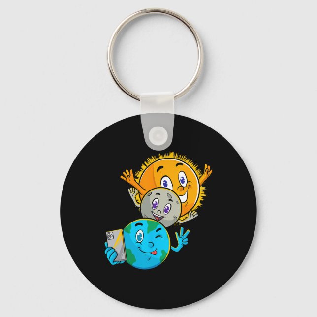 Porte-clés Eclipse 2024 Funny Earth Sun Moon Selfie Space Kid (Recto)