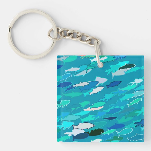 Porte-clés École de Poissons, Turquoise, Bleu et Aqua (Devant)
