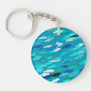 Porte-clés École de Poissons, Turquoise, Bleu et Aqua