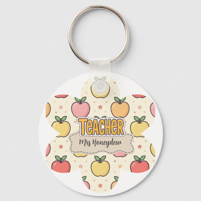Porte-clés École de professeur jaune motif pomme  (Recto)