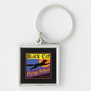 Porte-clés École de vol des chats noirs Art Halloween vintage
