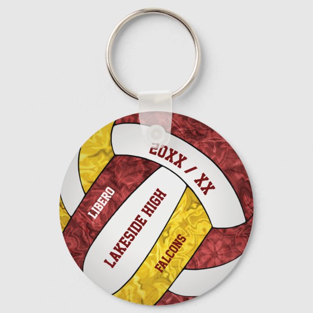 Porte-clés école d'or maroon esprit girly volleyball (Recto)