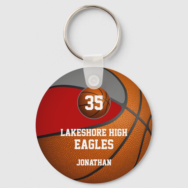 Porte-clés École rouge gris couleurs équipe de basket-ball (Recto)