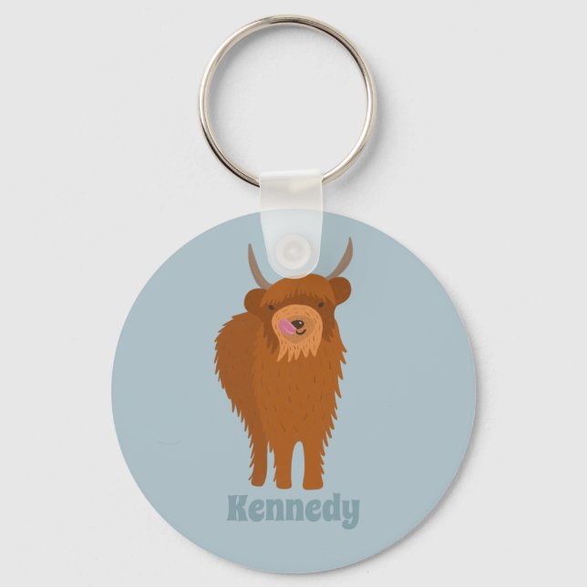 Porte-clés Écossais Highland Cattle Cow Graphic Personnalisé (Recto)
