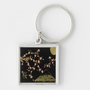 Porte-clés Écran Japonais Rose Sakura Or Noir