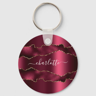Porte-clés Écriture de nom d'agate de marbre d'or de Bourgogn