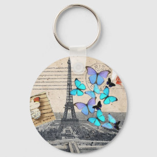 Porte-clés écritures postmark papillon Paris Effiel Tower