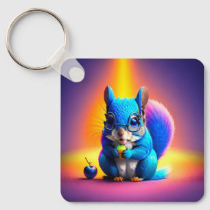 Porte-clés Écureuil Bleu Mangeant Un Fruit