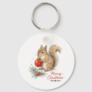 Porte-clés Écureuil de Noël avec ornement rouge