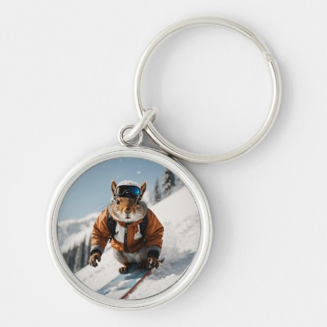 Porte-clés Écureuil de snowboard Heure d'hiver Animaux Whimsi (Devant)