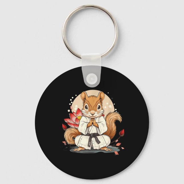 Porte-clés Écureuil Karaté Mignon Lotus Fleur Kickboxing Kung (Recto)