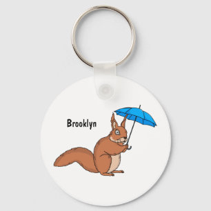 Porte-clés Écureuil rouge mignon avec dessin animé parapluie