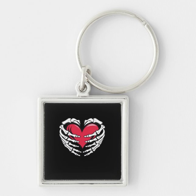 Porte-clés Ed Heart Dans Les Mains Squelettiques Classique (Devant)