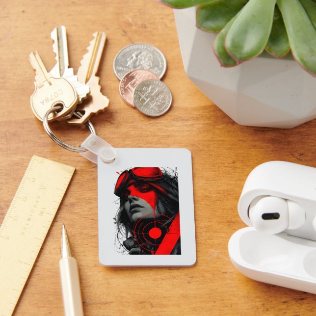 Porte-clés Edgy Cyberpunk Dystopian Girl Red Target Keychains (Bureau)