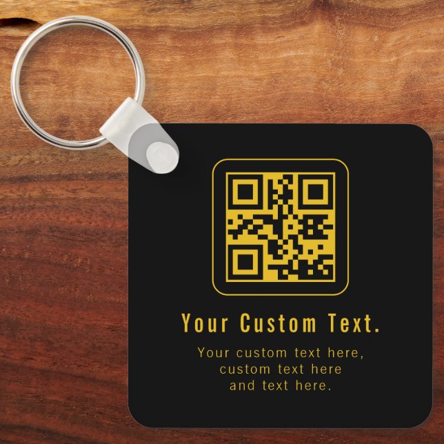 Porte-clés Editable QR Code & Text Template | Black & Gold (Recto)