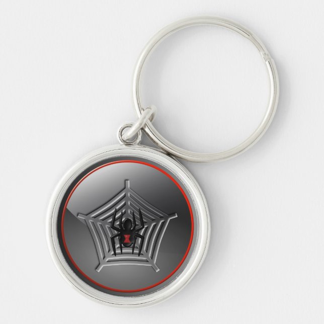 Porte-clés Éffrayant Halloween Black Widow Spider sur le Web (Devant)