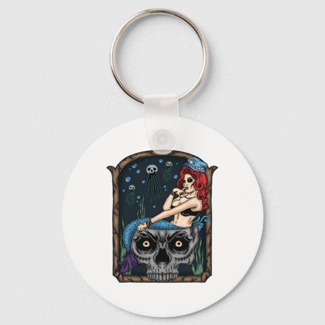 Porte-clés Éffrayant Halloween Punk Goth Crâne sirène (Recto)