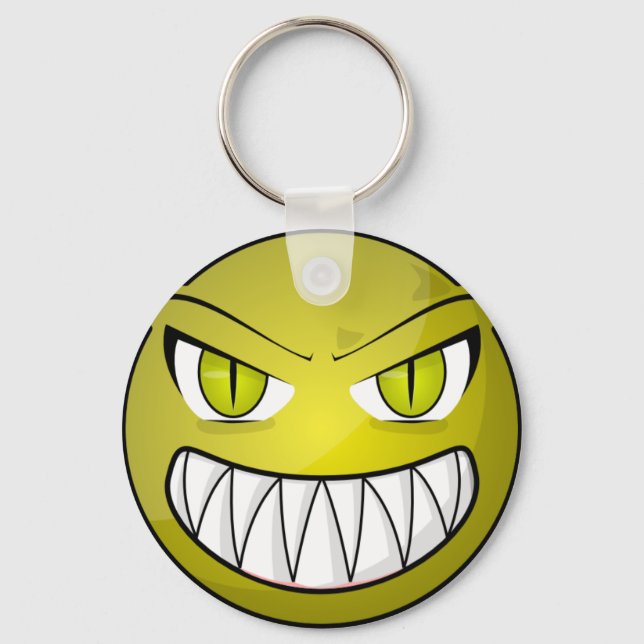Porte-clés Effrayant visage de dessin vert en colère (Recto)
