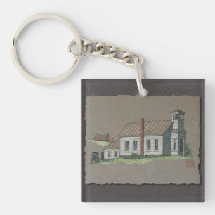 Porte-clés Église rurale en bois