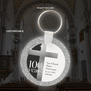 Porte-clés Église Silver Gray 100e anniversaire personnalisé