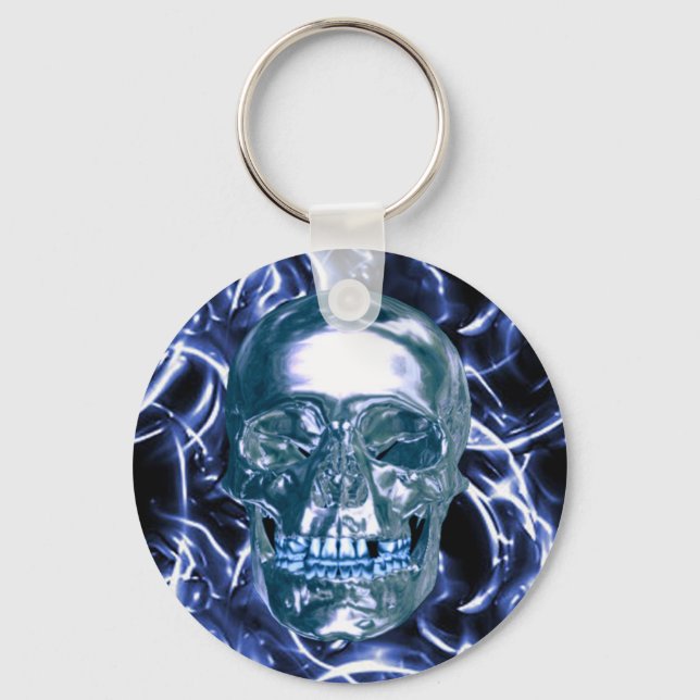 Porte-clés Electric Blue Chrome Skull Key Chain (Recto)