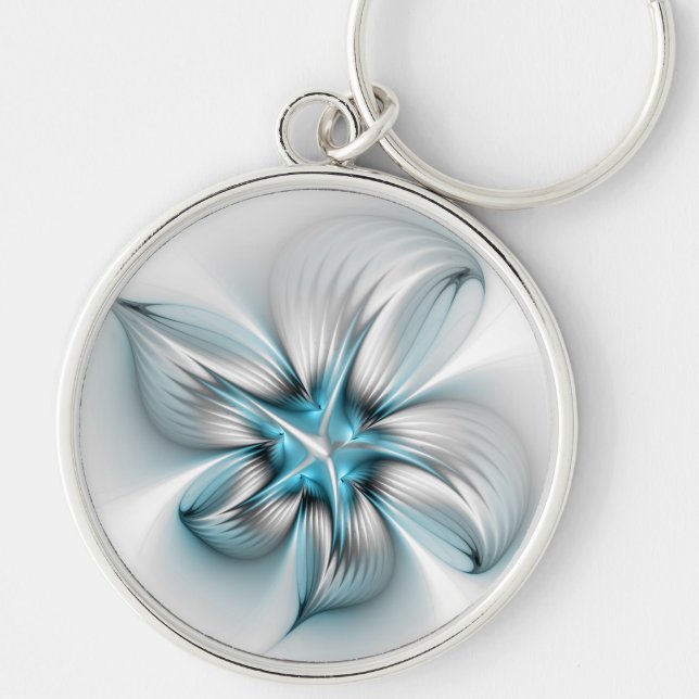 Porte-clés Élégance florale Art moderne Abstrait bleu fractal (Devant)