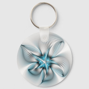 Porte-clés Élégance florale Art moderne Abstrait bleu fractal