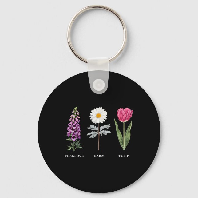 Porte-clés Élégance florale Foxglove Daisy Tulip Design (Recto)