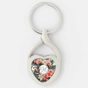 Porte-clés élégant à monogramme floral tropical en