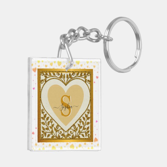 Porte-clés élégant à paillettes dorées avec initia (Dos gauche)