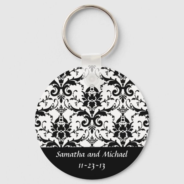 Porte-clés Élégant anniversaire de Black Mariage damassé (Recto)