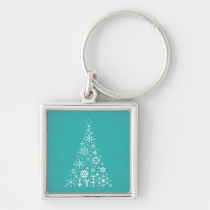 Porte-clés élégant arbre de Noël blanc et turquoise