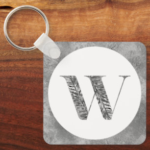 Porte-clés Élégant argent blanc élégant Monogramme personnali