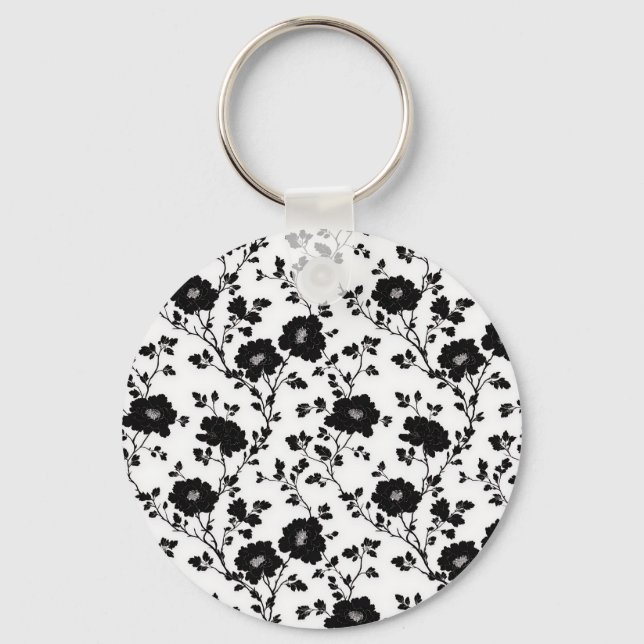 Porte-clés Elegant Black And White Floral Silhouette Botanica (Recto)