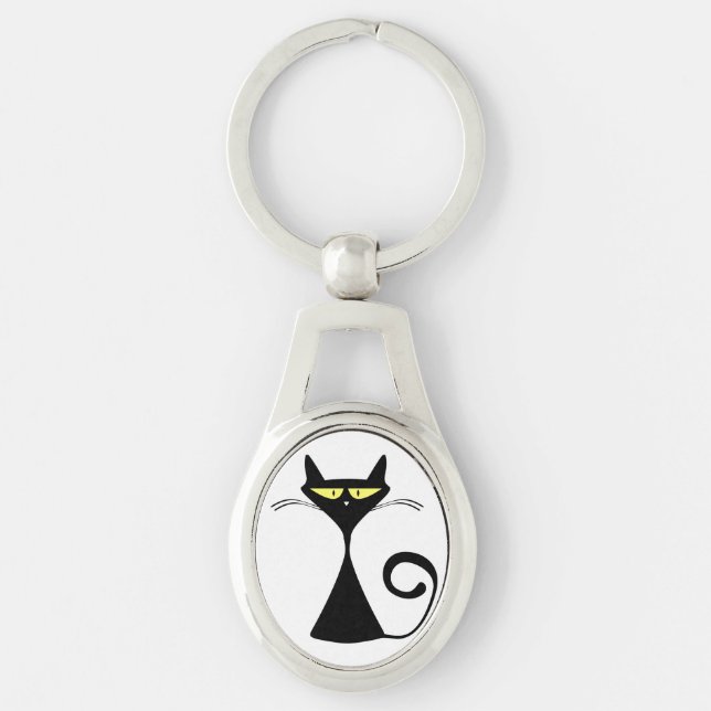 Porte-clés Elegant Black Cat Minimalist Art (Devant)