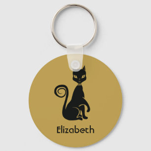 Porte-clés Elegant Black Cat on Gold Background Personalized