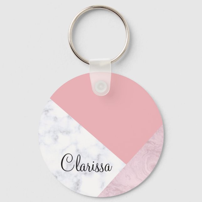 Porte-clés Elégant blanc rose pastel marbre rose (Recto)