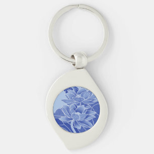 Porte-clés Elégant bleu Lotus Fleurs Mandala Chinoiserie