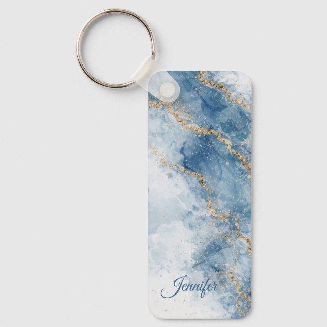Porte-clés Elegant Blue Gold Glitter Abstract Flow            (Recto)