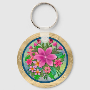 Porte-clés Élégant bouquet de fleurs botaniques à l'aquarelle