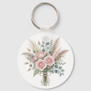 Porte-clés Élégant Bouquet Floral Boho Rose Pâle coussin