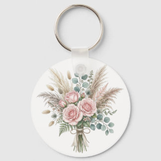 Porte-clés Élégant Bouquet Floral Boho Rose Pâle coussin 