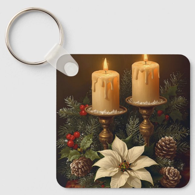 Porte-clés Elegant candle Christmas holly pine warm festive  (Recto)