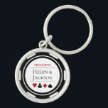 Porte-clés Elégant Casino Poker Chip noir blanc Mariage<br><div class="desc">Se marier à Las Vegas ou peut-être que vous avez un mariage thématique casino ? Ce porte - clé blanc et noir ferait un cadeau parfait pour les jeunes mariés, pour la fête de la mariée, ou comme cadeau pour les invités mariages. Personnalisez le design avec vos noms en noir...</div>