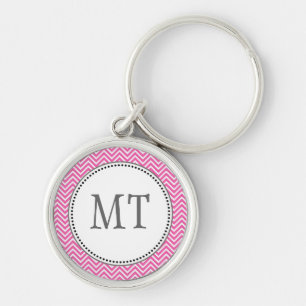 Porte-clés Elégant, classique rose et blanc chevron zigzag